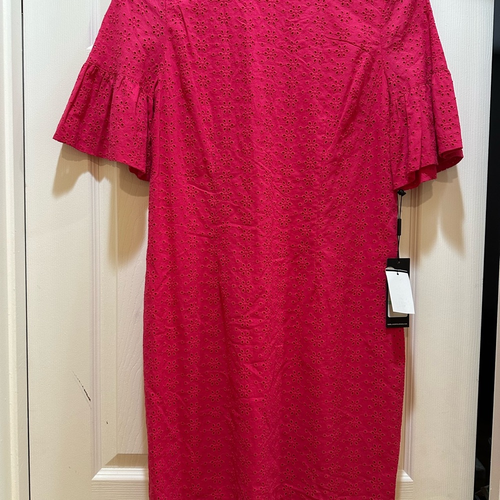 Karl Lagerfeld Paris Pink Eyelet Dress Size 8 NWT Elegant Summer Midi
